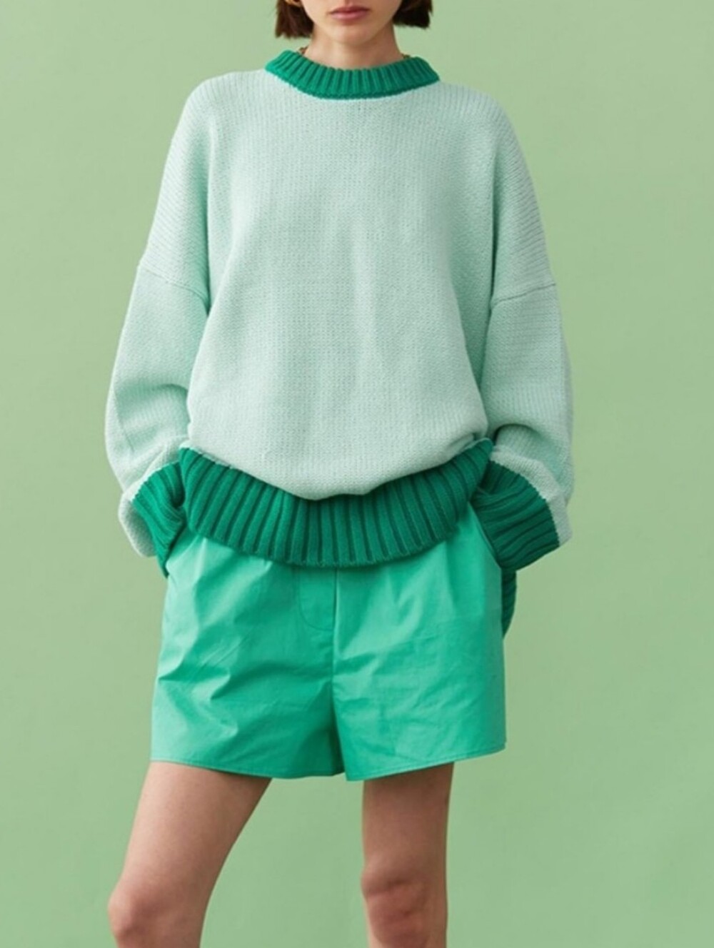 NWT Blanca Chambord Knit Green Oversized Pullover Sweater, XS / Small *Rd Msmt
